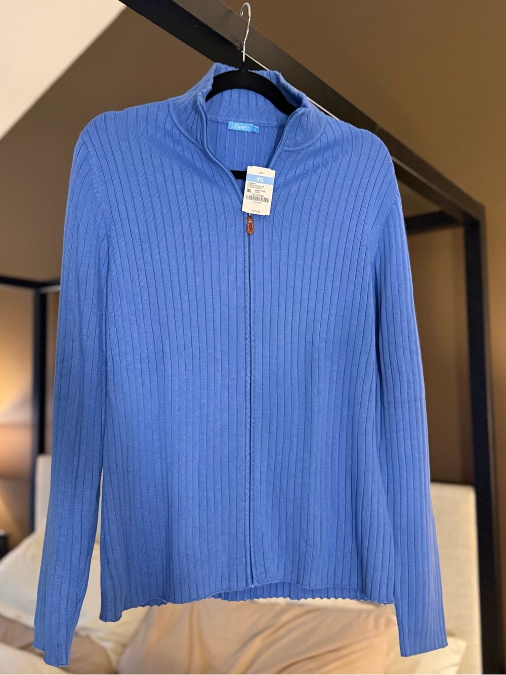 J. McLaughlin Blue Ribbed Zip-front Sweater Jacket